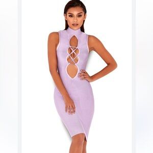 House‎ Of London Harun Lilac Lace Up Bandage Dress Size Medium